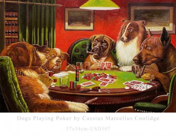 Dogs Playing Poker Cassius Marcellus Coolidge 37x54cm EUR307 Peinture à l'huile