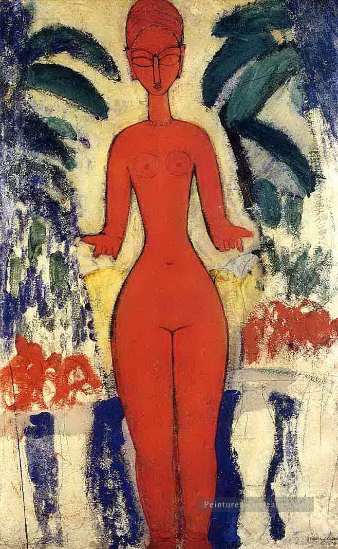debout nue avec le fond de jardin 1913 Amedeo Modigliani Peintures à l'huile