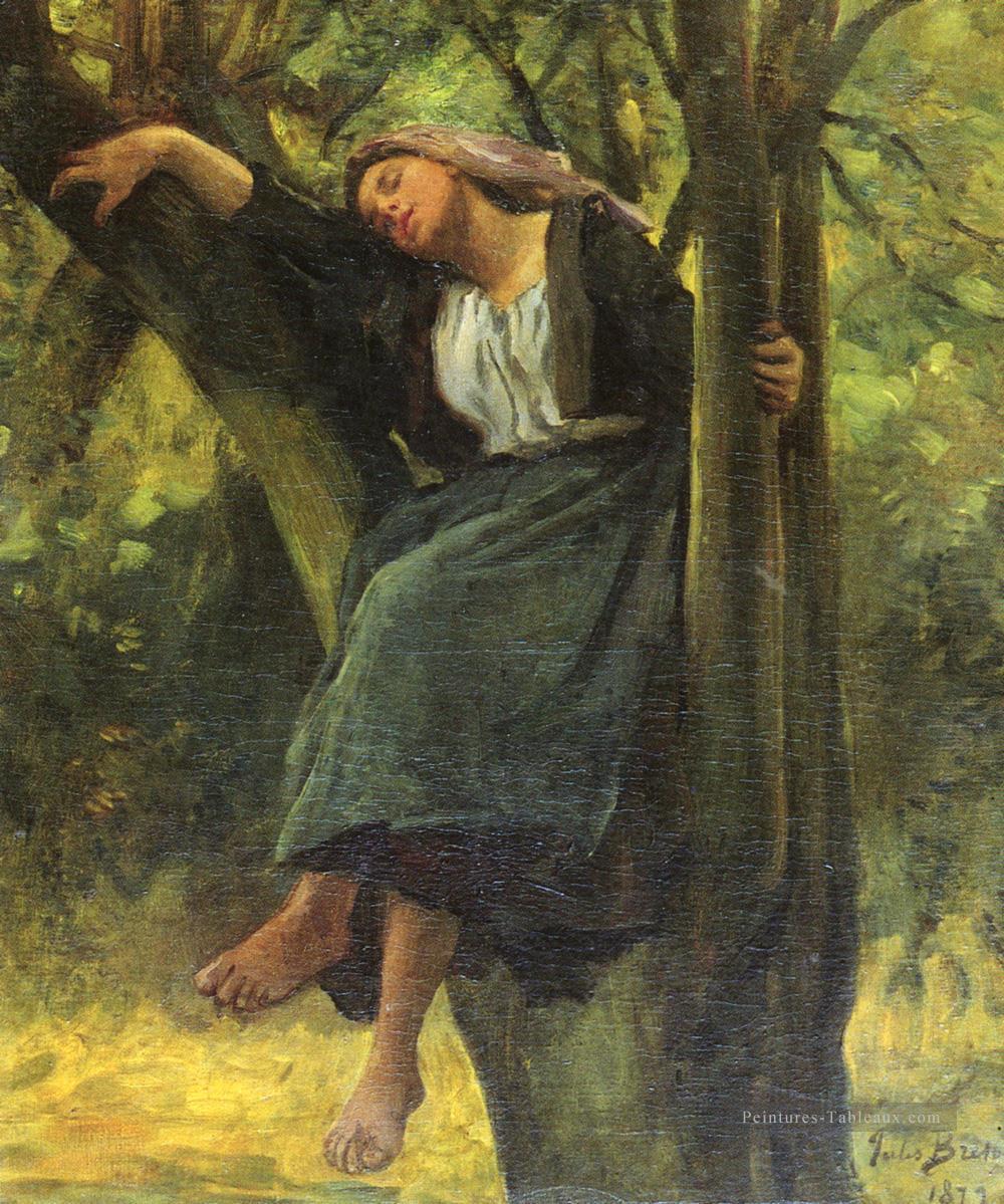 Francais 1827dormir Dans Les Bois Realiste Campagne Jules Breton Peinture Tableau En Vente