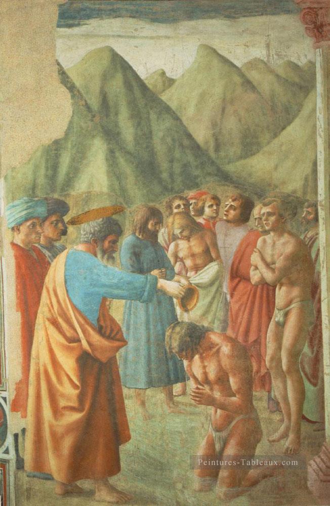Le baptême des néophytes Christianisme Quattrocento Renaissance Masaccio Peinture Tableau en Vente