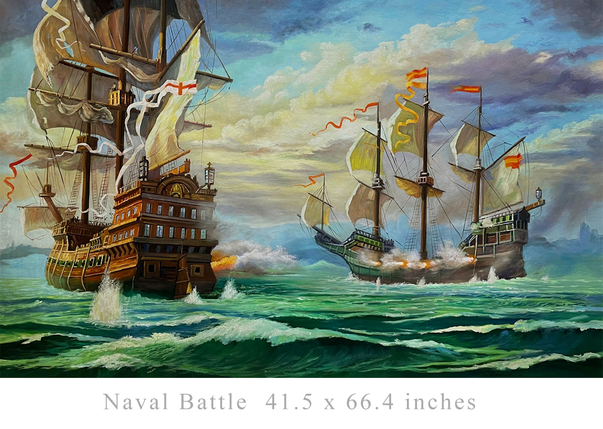 Naval Battle 42x66inches EUR926 Peintures à l'huile
